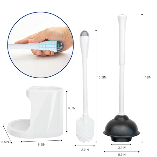CELOX 2 Set Toilet Brush and Plunger Set, Toilet Brush and Holder Set, Toilet Bowl Brush and Holder, White - color: Shiny-white