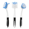 SetSail Dish Brush Set of 3 with Bottle Brush, Dish Scrub Brush with Long Handle Deep Cleaning Handle Brush with Scraper Tip for Kitchen Sink Dishes Bottle Cup Pot and Pans Tile Lines, Black Blue - color: Black Blue