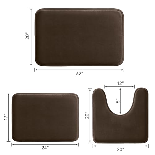 HUXMEYSON Bathroom Rugs Sets 3 Piece, Ultra Soft Velvet Memory Foam Bath Rugs, Non-Slip & PVC Backing Bathroom Mat Set, Washable Quick Dry Bath Rug - Brown - color: Brown, size: 17"x24"+20"x32"+U Shape 20"x24"