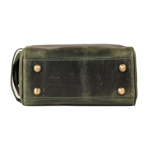 KomalC Leather Toiletry Bag for Men & Women – Handcrafted Travel Grooming Kit with Water-Resistant Lining and Secure Zipper Closure - style: 1 Zip Classic Light Green
