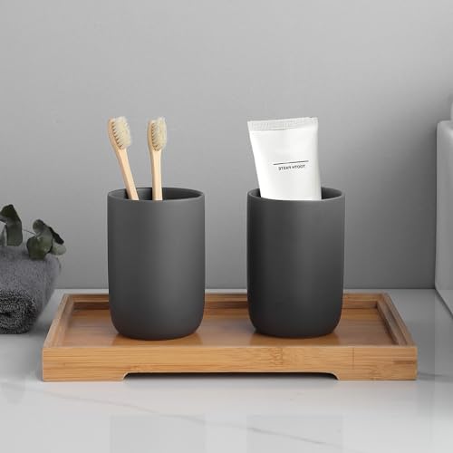 Matte Grey Toothbrush Holders for Bathrooms - Ceramic Toothbrush Toothpaste Holders Set, Grey Bathroom Tumbler Cups Reusable Toothbrush Cup, Counter Organizer - color: Grey, size: 2pcs