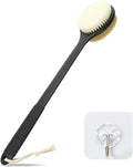 Back Scrubber for Shower, Anti-Slip Long Handle Shower Brush with Soft & Stiff Bristles, Body Exfoliator for Shower, Bath, or Dry Use (Black) - size: 17 in - Black