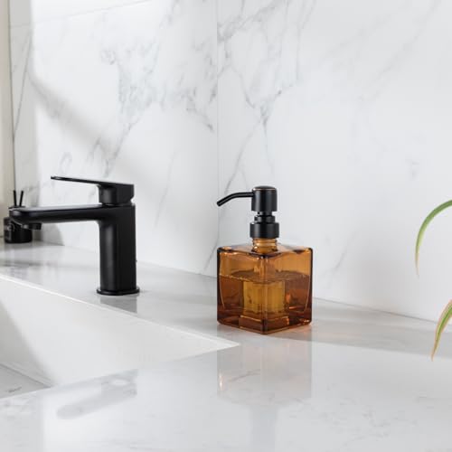 Square Bathroom Soap Dispenser Amber Bottle with Oil Rubbed Bronze Pump, Retangle Cube 8.4 oz Glass Bottles with Stainless Steel Pump Hand Liquid Soap Dispenser Kitchen - color: Amber and Oil Rubbed Bronze Pump, size: 8.4oz-Square