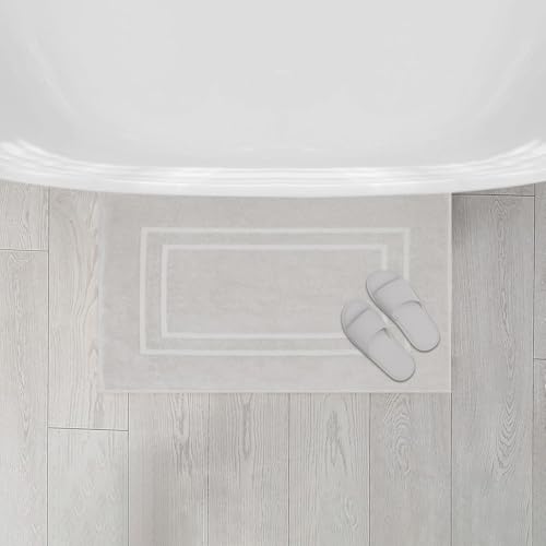Feather & Stitch 2 Piece Towel Like Bath Mats (30x21 Inch) 100% Cotton Terry Bath Mats, Bathroom Shower Floor Mats [NOT A Bathroom Rug], Soft Absorbent Washable Mats - Sliver - color: Silver