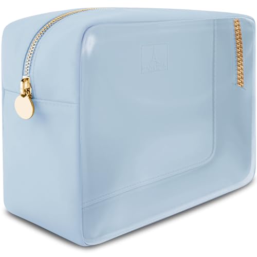 Large Clear Makeup Bag TSA-Approved Travel Cosmetic Pouch Spacious Transparent Toiletry Bag for Women and Girls Waterproof Clear Organizer Case Light Blue - color: Light Blue, style: Large