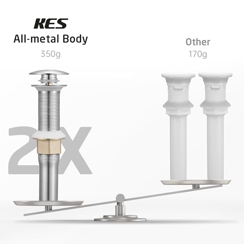 KES Bathroom Sink Drain with Strainer Basket Hair Catcher Anti Clog Pop Up Drain Stopper Vanity Vessel Sink Without Overflow, Brushed Nickel All Metal Rustproof 304 Stainless Steel, S2013D-BN - color: Brushed Nickel, style: for NO overflow sink,1-pack