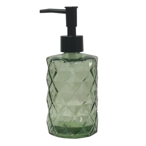 Green Glass Soap Dispenser, 12oz Bathroom Hand Dispenser, Lotion Dispenser with Black Plastic Pump for Modern Home Decor, Kitchen Countertop, Hotel - color: Army Green
