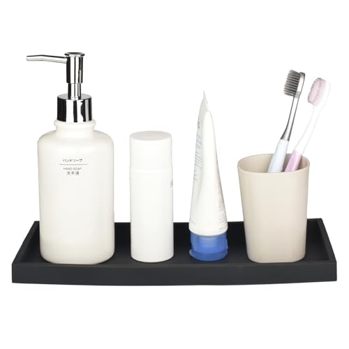 DNC Bathroom Vanity Tray for Counter, 2PC 11.8" Silicone Kitchen Sink Soap Tray for Countertop Dish Holder Dispenser Toilet Tank Desk Organizer Black - color: Black(2pc Large 11.8”), size: 11.8" x 5" x 0.7"