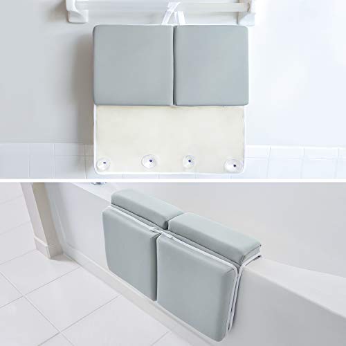 Bath Kneeler and Elbow Rest Pad, 1.75 inch Extra Thick Baby Bath Kneeling Pad and Elbow Pad for Bathtub. Bath Tub Elbow Pad with Infant Toy and Baby Accessories Organizer, Grey - color: Gray