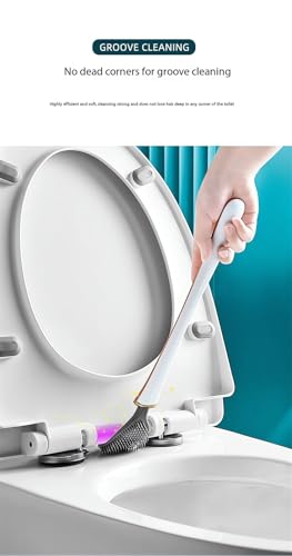 Modern Flexible Silicone Toilet Caspa for Home 2025 Silicone Toilet Wand Bowl Brush and Holder Cleaning Set Wall Mounted Rubber Bathroom Toilet Scrubber Bowl Cleaner Brushes with Dispenser (White) - color: White