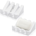 Cunhill 2 Pieces Silicone Soap Dish Self Draining Soap Dish Shower Waterfall Bar Soap Holder Tray with Drain Soap Saver for Kitchen Bathroom Accessories (Bright White) - color: Bright White