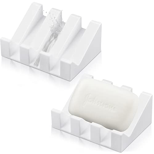 Cunhill 2 Pieces Silicone Soap Dish Self Draining Soap Dish Shower Waterfall Bar Soap Holder Tray with Drain Soap Saver for Kitchen Bathroom Accessories (Bright White) - color: Bright White