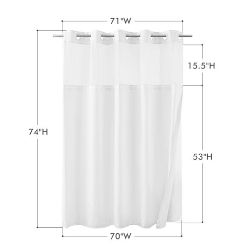 Mrs Awesome No Hook Shower Curtain with Snap-in Liner Less Time On/Off, Embossed Waffle-Look Textured Fabric Shower Curtain for Bathroom Hotel Style, Washable, Soft & Lightweight, 71x74, White - color: White, size: 71"W x 74"L (Pack of 1)