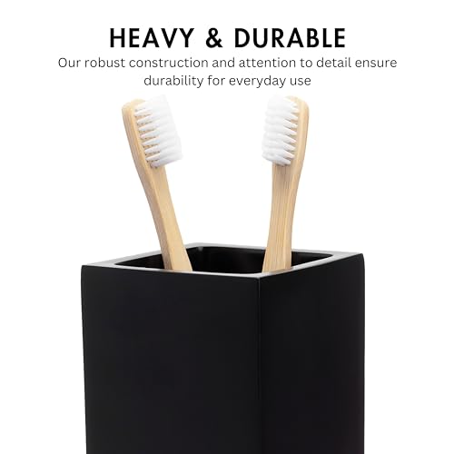 Yew Design Matte Black Toothbrush and Toothpaste Holder for Bathroom Vanity and Countertop, Square Organizer for Electric Toothbrushes, Floss, Razors, Cotton, and Mouthwash - color: Square Matte Black