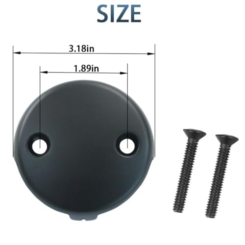 Two-Hole Bathtub Overflow Drain Cover, 81mm (3.18 inch) Diameter with 48mm Hole Spacing, Zinc Allo Cover with 2 Screws for Standard Tub (sub-Black) - color: Sub-black