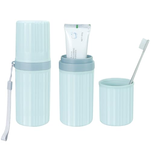 Mulbozy Travel Toothbrush Holder, Large Travel Toothbrush Cup Case, Portable Travel Toothbrush Toothpaste Makeup Storage for Business Trip Camping School - Blue - color: Style C-Blue