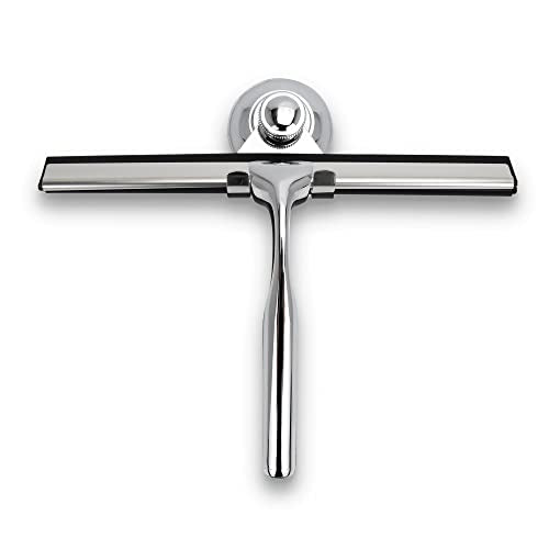 Squeegee for Shower Glass Door with Holder, 10" Silicone Blade, Stainless Steel Chrome Handle, for Kitchen Window, Bathroom Mirror & Car Glass Cleaning by Fab Glass and Mirror - color: Chrome