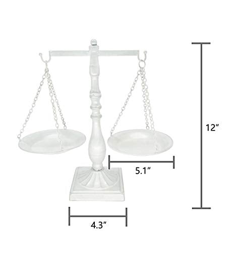 Owlgift Vintage Metal Libra Jewelry Towers Display Cosmetic Organizer Storage, Scale Centerpiece Stand, Antique Jewelry Storage, Farmhouse Candleholder Display – White, 12“ W x 12“ H - color: White