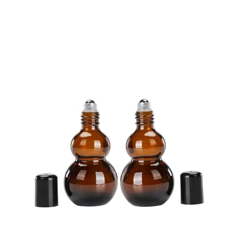 Essential Oil Roller Bottles, Amber Gourd Shaped Glass Roller Bottles with Stainless Steel Roller Ball, for Travel,Perfume (Amber-Black Cap, 50ML) - color: Amber-Black Cap, size: 50ML