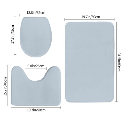 Bathroom Rugs Set 3 Piece Simple Blue Bath Rug Mat Set, Non Slip Absorbent Bathroom Decor Mat, Toilet Lid Cover & U Shaped Contour Rug - color: Simple Blue, size: 1'8" x 2'6" (Rectangular)