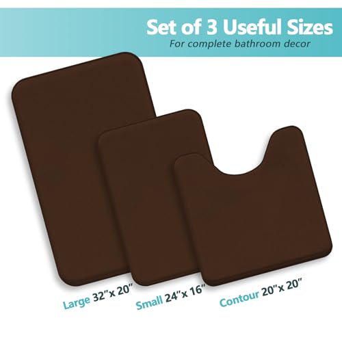RUN HELIX Bathroom Rugs Sets 3 Piece, Soft Absorbent Memory Foam Bath Mats Set, Dry Fast Bath Mat, Machine Washable Bath Rug Set for Bathroom （Chocolate） - color: Brown