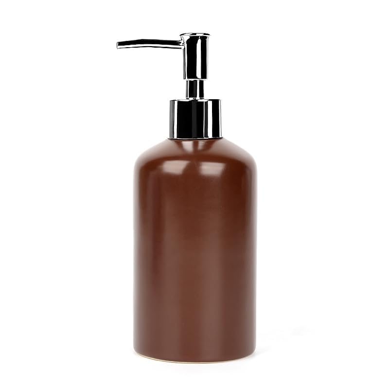 WPM 4 Piece Ceramic Bathroom Accessories Set - Brown - Our Complete Bath Decor Kit Includes Designer Soap or Lotion Dispenser - Toothbrush Holder - Tumbler - Soap Dish - color: Brown