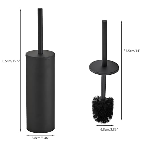 Matte Black Toilet Brush and Holder Set - Stainless Steel Toilet Bowl Scrubber with Replaceable Head & Splash Guard - color: Matte Black
