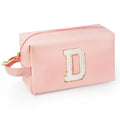 Personalized Initial Makeup Bag with Handle, Preppy Cosmetic Bag with Inner Zipper Pocket, 8 9 10 11 12 13 14 Years Old Girl, Graduation Gifts for Teen Girls Women Teachers (D, Pink) - color: Pink, style: D