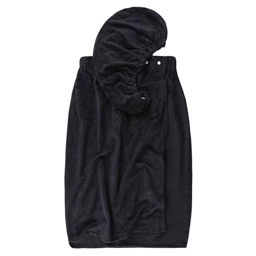 Super Absorbent Quick Dry Spa Bath Wrap Shower Skirt and Hair Drying Turban - 2pc Set (One-Size, Black) - color: Black