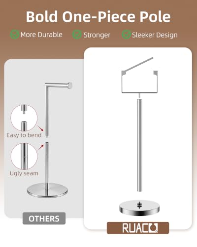 RUACQ Toilet Paper Holder Stand, Stainless Steel Toilet Paper Holder Free Standing, Weighted Base Floor Tissue Roll Holder for Bathroom (Chrome, 1 Pack) - color: Chrome, size: Free Standing