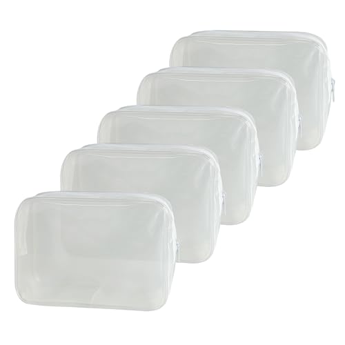 Neon TSA Approved Clear Toiletry Pouch, 7"x2.3"x4.7" Size, PVC Travel Makeup Bags for Toiletries, Transparent Cosmetic Bag for Women and Men Small (White 5PCS) - color: White 5PCS