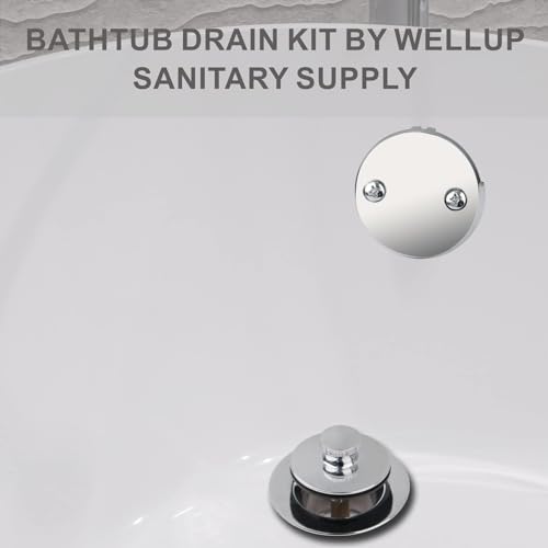 Chrome Polished Bathtub Tub Drain Conversion Kit Assembly, Wellup Lift and Turn Twist Tub Drain Trim Kit with Two-Hole Overflow Faceplate, Chrome Plated - color: Chrome, style: 2 Holes