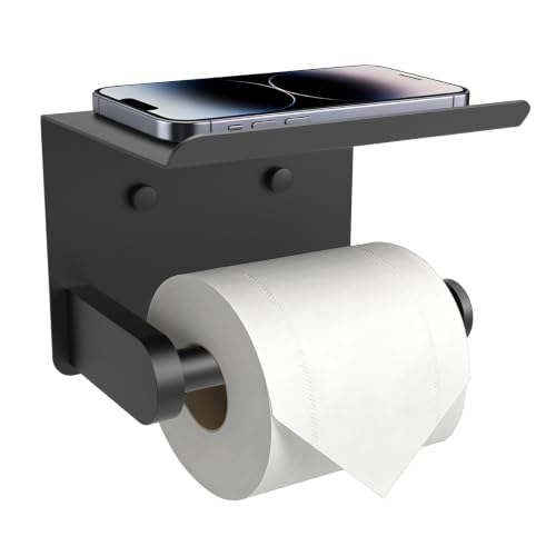 SetSail Toilet Paper Holder with Shelf Adhesive or Screw Bathroom Toilet Paper Roll Holders Wall Mount Matte Black Tissue Holder for Bathroom Hardware Accessories - color: Matte Black, size: 1 Packs