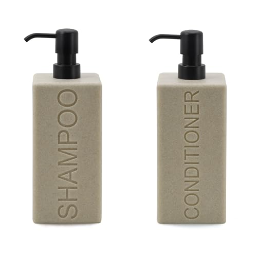 Rectangular Resin Dispenser Premium Bathroom Shampoo Conditioner Body Wash Bottle Modern Refillable Pump Design - color: Tan