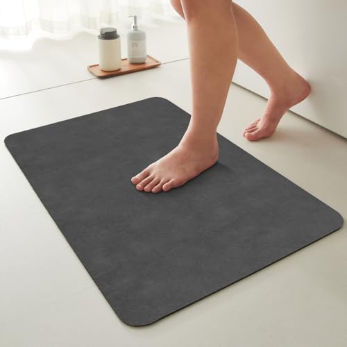 TYUU Bath Mat, Bathroom Rugs Non Slip Washable Thin Absorbent Quick Dry Bath Mat Fits Under Door Bathroom Floor Mat Perfect for Bath, Shower, or Sink 16"x24" Dark Grey - color: Dark Grey, size: 1'4" X 2' (Rectangular)