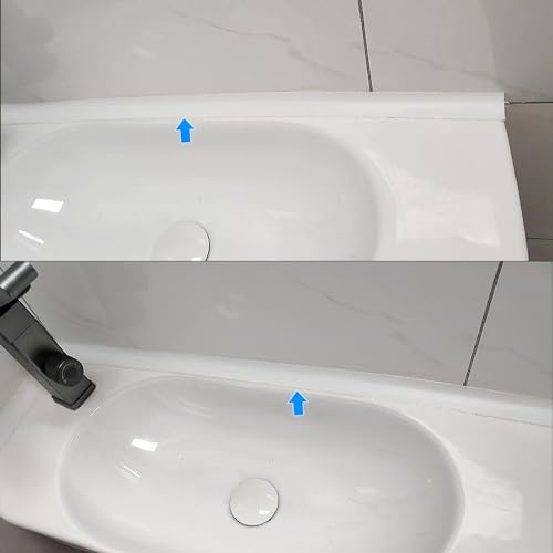 Water Barrier for Sink,Shower Threshold Water Dam Barrier,Waterproof Barrier Bathroom,Collapsible Silicone Strip Trim Splash Guard (White-1M) - size: White 1m