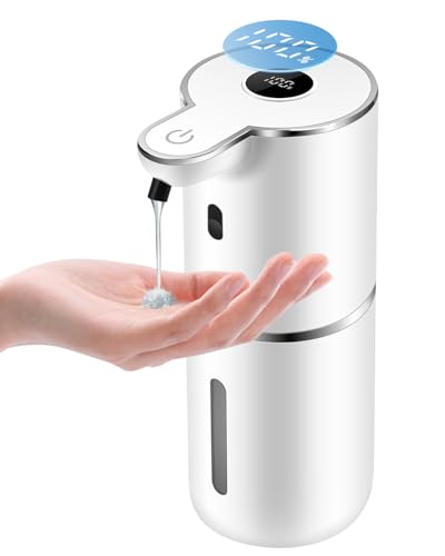 Automatic Liquid Soap Dispenser 12.8oz, Rechargeable & 6 Levels Soap Adjustable with Digital Display, Wall Mount, Waterproof, Touchless Hand/Dish Soap Dispenser for Kitchen, Bathroom, Hotel - color: White