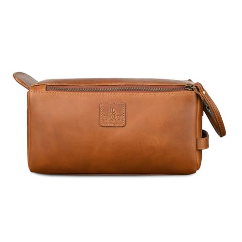Full Grain Leather Toiletry Kit for Men & Women – Travel Toiletries & Shaving Bag Organizer, Water-Resistant Grooming Case for Bathroom, Makeup & Cosmetic Storage - Cognac Brown - color: Cognac Brown