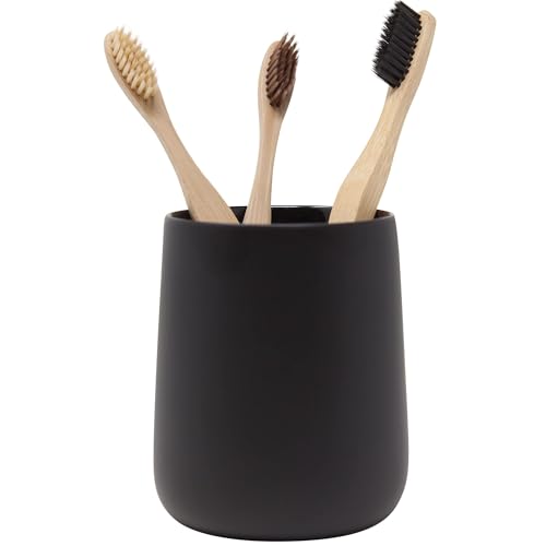 Yew Design Matte Black Toothbrush and Toothpaste Holder and Cup for Bathroom Vanity and Countertop, Round Organizer for Electric Toothbrushes, Floss, Razors, Cotton, and Mouthwash - color: Round Matte Black
