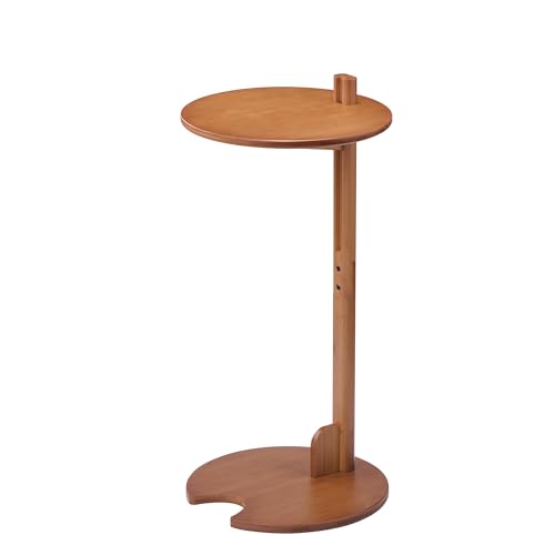 Bamboo C Shaped Side End Table 18–26" Height Adjustable for Sofa | Round Slide Under Couch TV & Snack Tray, Mid Century Modern Laptop Desk for Small Spaces Living Room Bedroom Bedside - color: Walnut