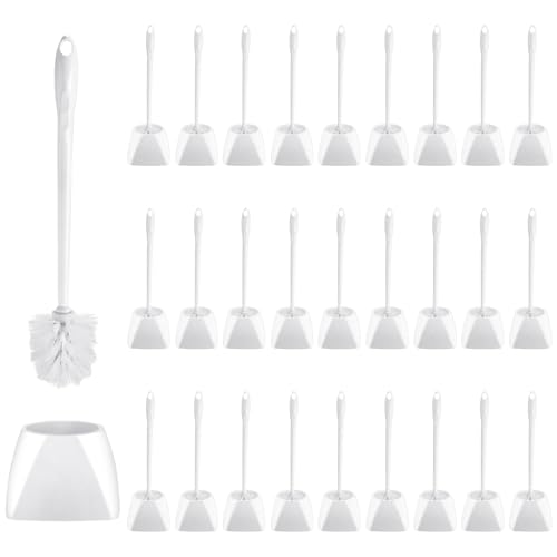 FoldTier 1 Set Toilet Holder and Brush Set 16.14 Inch Toilet Bowl Cleaner Brush with Caddy Bathroom Scrub Plastic Scrubber with Long Handle for Bathroom Cleaning, Easy to Assemble (White) - color: White