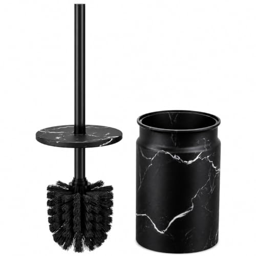 Toilet Brush and Holder Set - Toilet Bowl Brush and Holder with Sturdy Bristles for Thorough Cleaning - Concealed Matte Black Bathroom Accessories Toilet Cleaner Brush for Bathroom - color: Black Marble