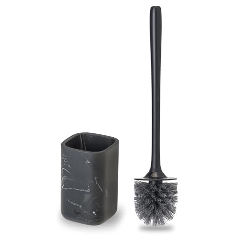 Vigar Zense Toilet Brush and Holder Set - Toilet Bowl Brush and Holder, Polyresin Stone Bathroom Accessory, Compact Toilet Cleaner Brush for Bathroom Decor and Toilet Accessories Set - Black Marble - color: Black Marble