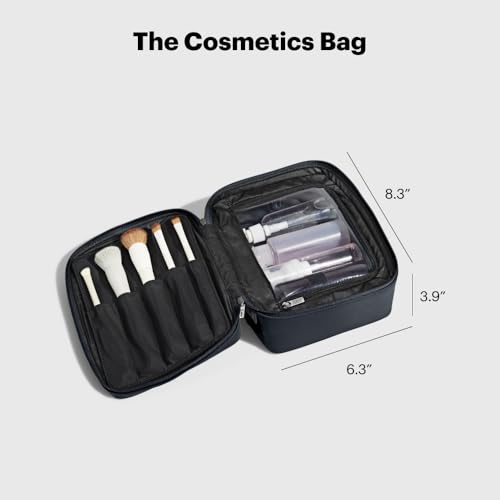 Away The Cosmetics Bag - Water-Repellent Cosmetic Travel Bag with Detachable Brush Organizer, Spill-Proof Bottom Compartment, Transparent Pockets - Navy Blue - color: Navy Blue