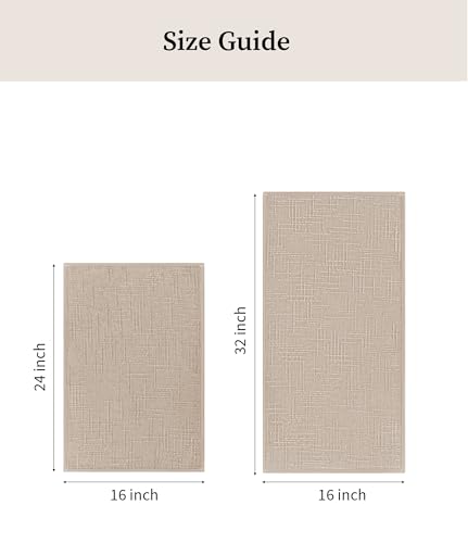 YIHOUSE Bathroom Rugs Sets 2 Piece Beige, 16x24+16x32in | Non Slip, Quick Dry, Absorbent, Washable, Fit Under Door - color: Beige, size: 2 pieces