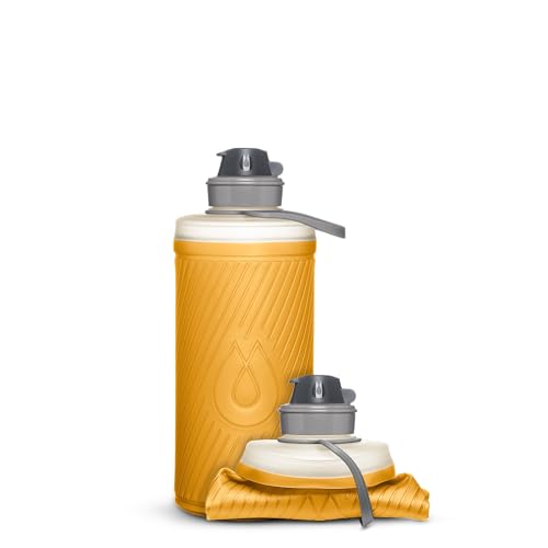 HydraPak Flux - Collapsible Backpacking Water Bottle (750ml, 1L, 1.5L) - BPA Free, Ultra Light, Spill-Proof Twist Cap - color: *NEW* Golden Yellow, style: 1L/32oz
