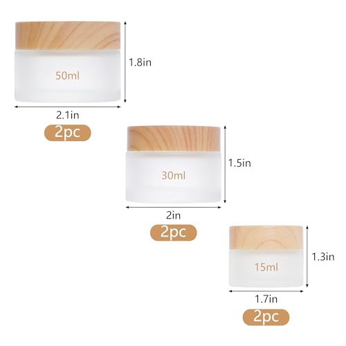 6Pcs Glass Lotion Cream Container with Lid Refillable Empty Sample Cosmetic Jar for Makeup Scrub Cream Toiletries Home Travel (Clear,15ml,30ml,50ml) - color: Clear, size: 15ml, 30ml, 50ml