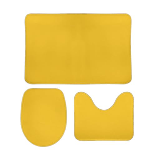 Bathroom Rugs Set 3 Piece Elegant Simple Rich Yellow Bath Rug Mat Set, Non Slip Absorbent Bathroom Decor Mat, Toilet Lid Cover & U Shaped Contour Rug - color: Rich Yellow, size: 1'8" x 2'6" (Rectangular)