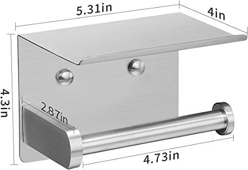 Self Adhesive Toilet Paper Holder with Phone Shelf Stainless Steel Wall Mounted Toilet Paper Roll Holder - Rustproof and Bathroom Washroom Tissue Roll Holder with Storage Shelf -White - color: White
