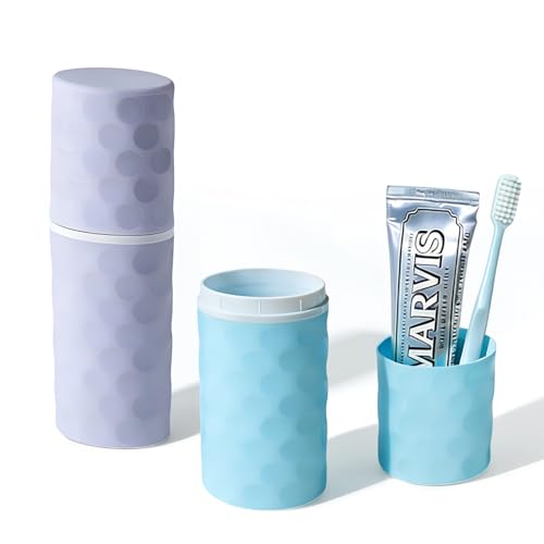 2Pcs Travel Toothbrush Case, Portable Travel Toothbrush Holder with Dot,Toothpaste Container for Home, Travel, Business, Camping, School, Couple 8.1x2.5x2 (Purple+Blue) - size: large size